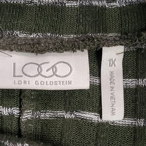 Logo Lori Goldstein Womens Asymmetrical Striped Tunic Top Size 1X Green Artsy - Picture 4 of 10